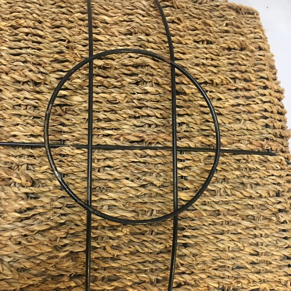 Woven Seagrass Tray Home Decor 10.5in Tan Square Metal Frame Boho Cottagecore